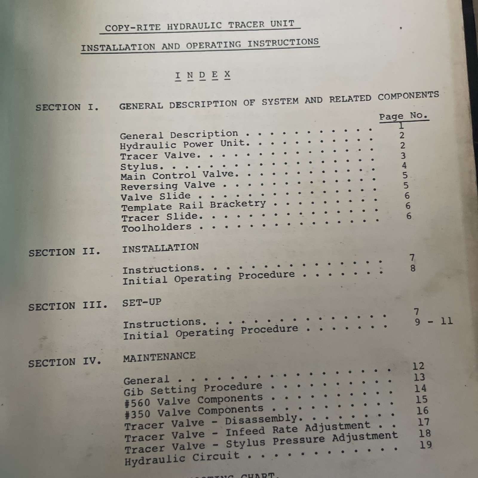 Scan-o-matic Copy-Rite Hydraulic Tracer Unit Installation Operating Instructions