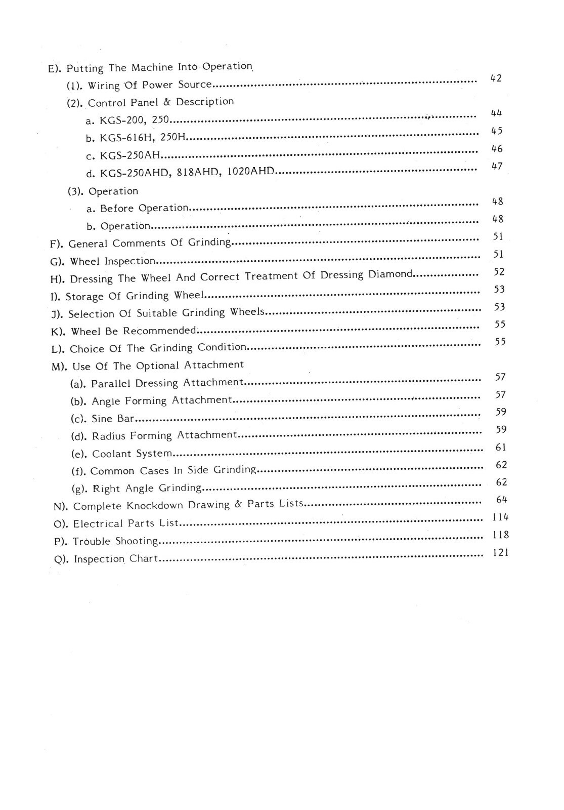 Kent KGS200 thru KGS1020 Surface Grinder Service Maintenance Parts Manual #725