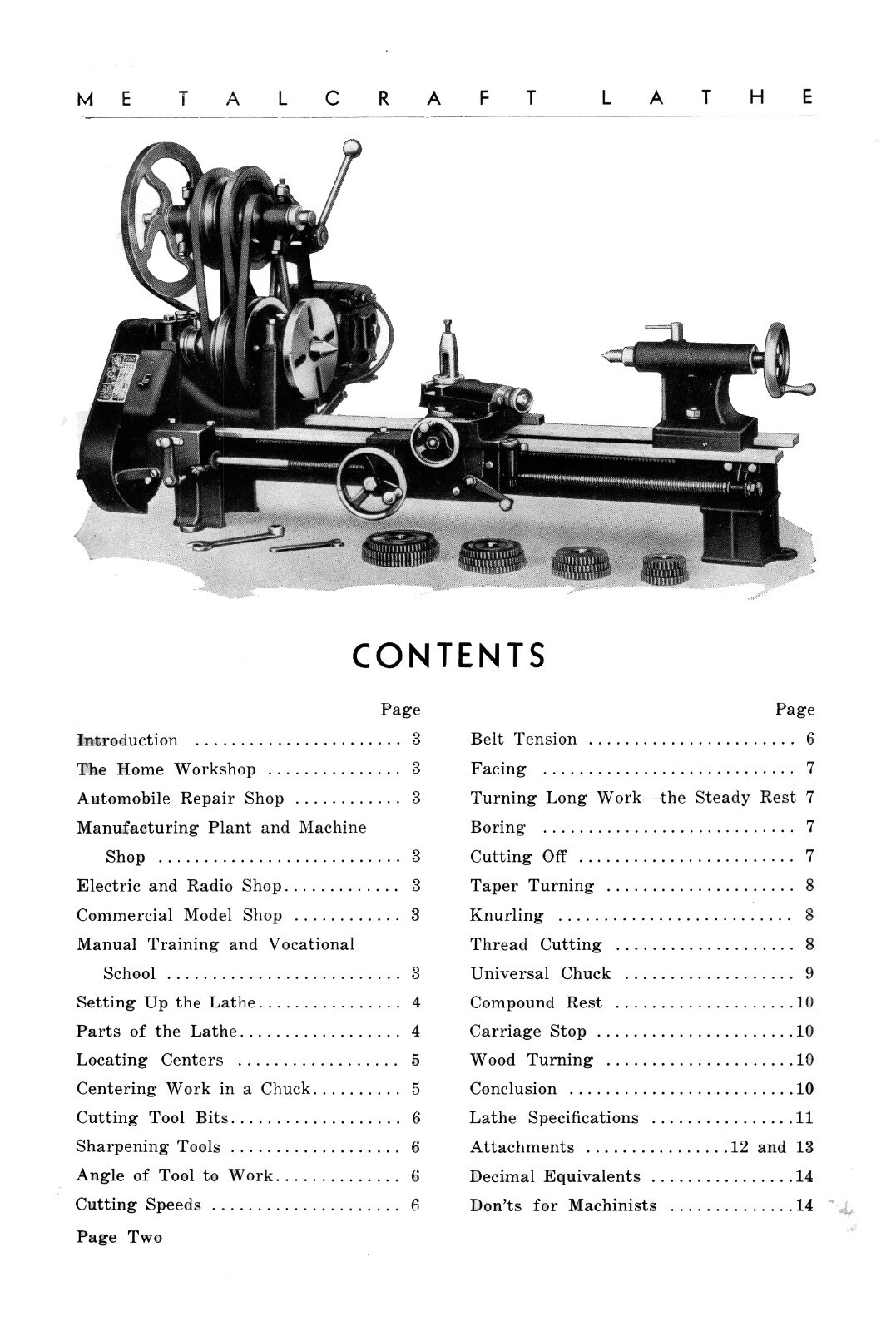 Sears Craftsman Metalcraft Lathe Operation & Attachments Manual #1164