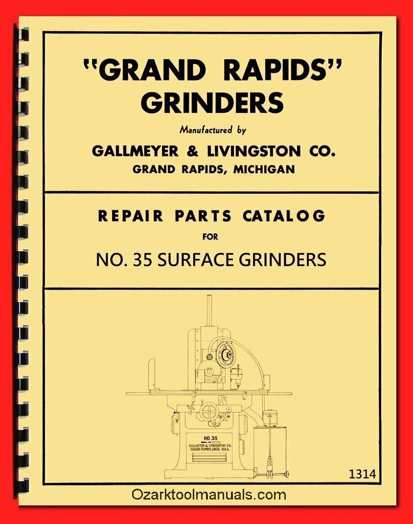 Grand Rapids Surface Grinder Older Model 35 Parts Manual 1314