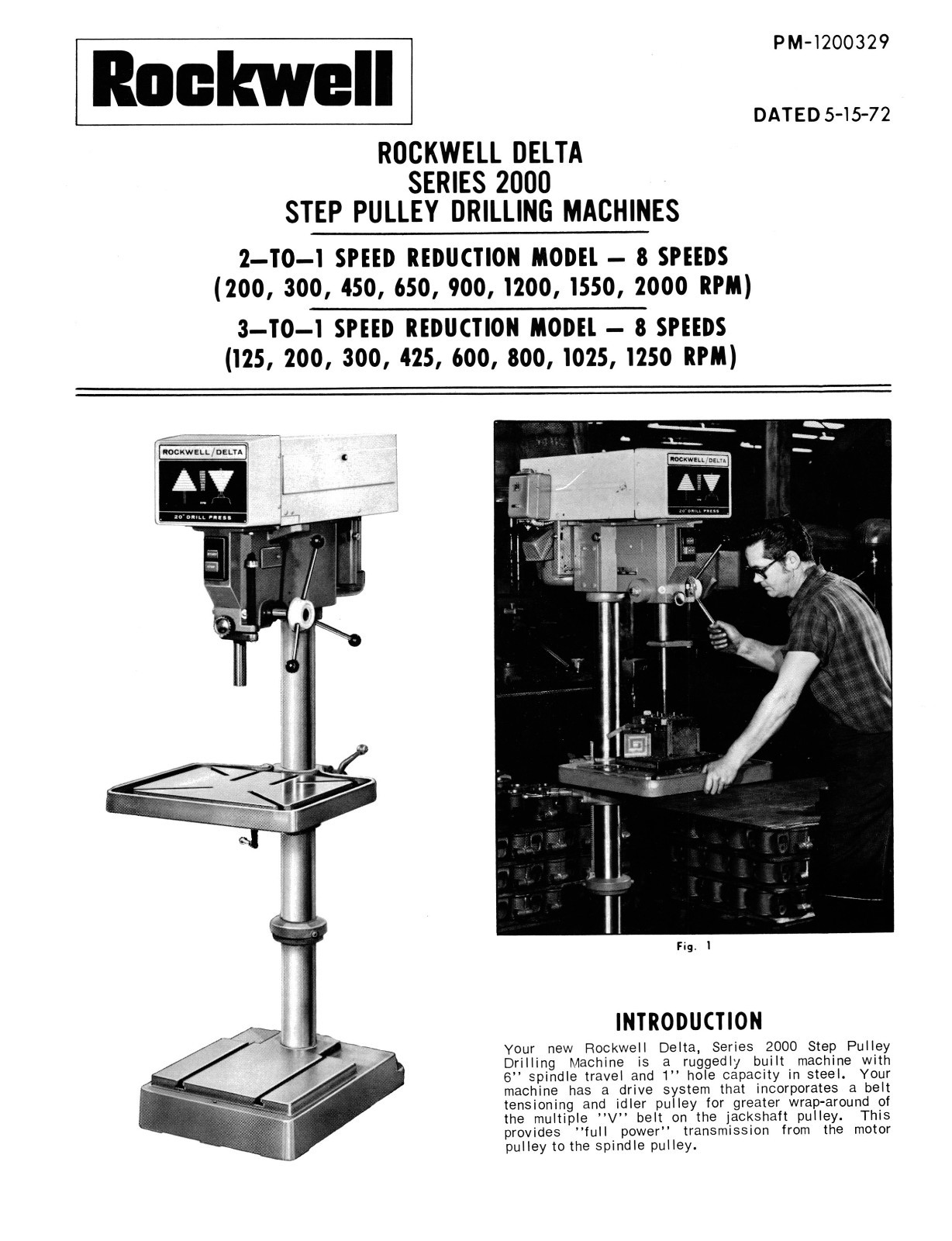 Rockwell Delta 20″ Series 2000 Step Pulley Drill Press Op & Parts Manual *1656