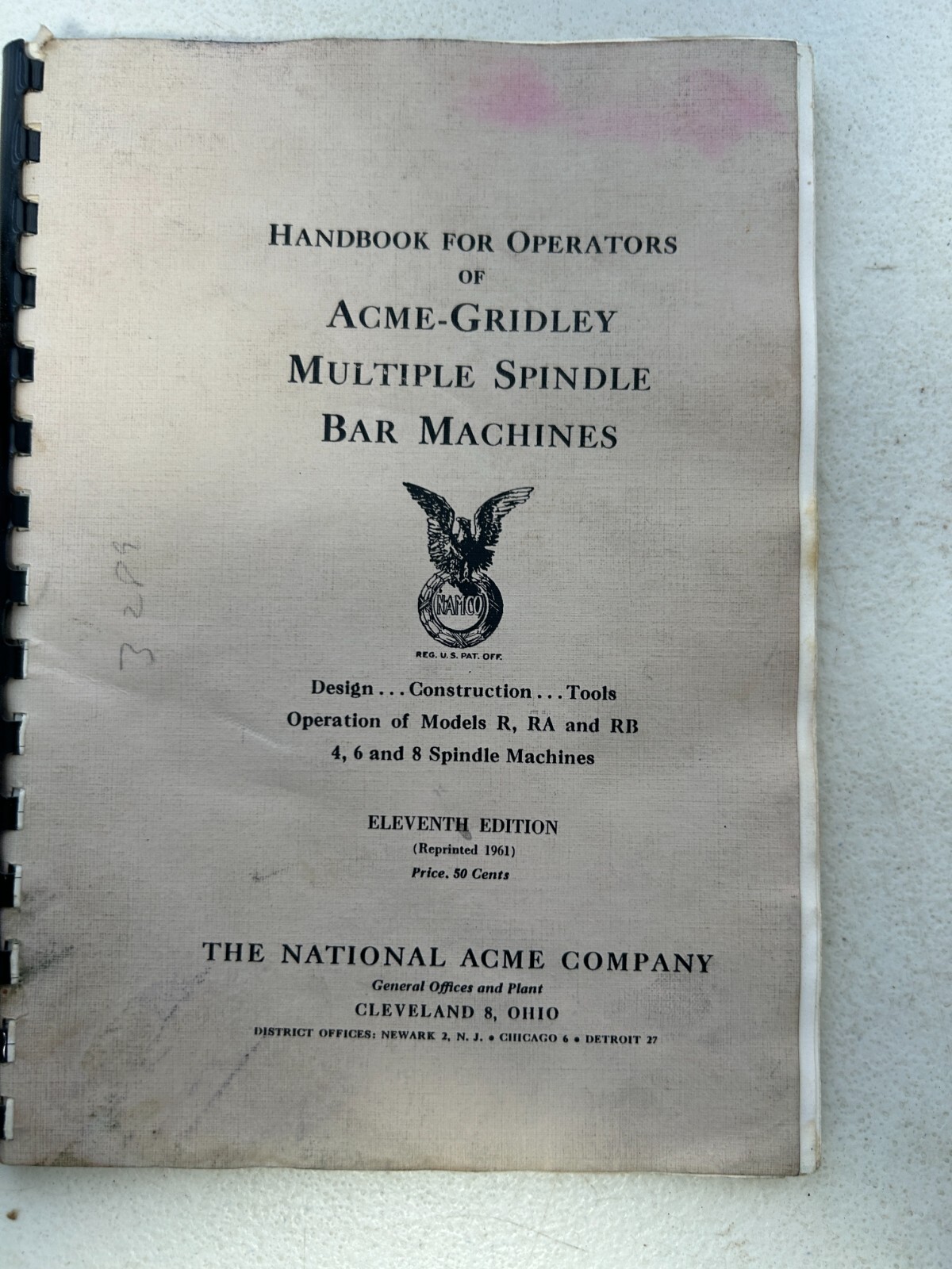 Vintage 1961 Acme-Gridley Multiple Spindle Bar Machines Handbook for Operators