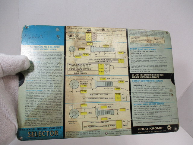 HOLO-KROME Bolt / Socket Head Screw Selector Slide Calculator # 273, Set Screws