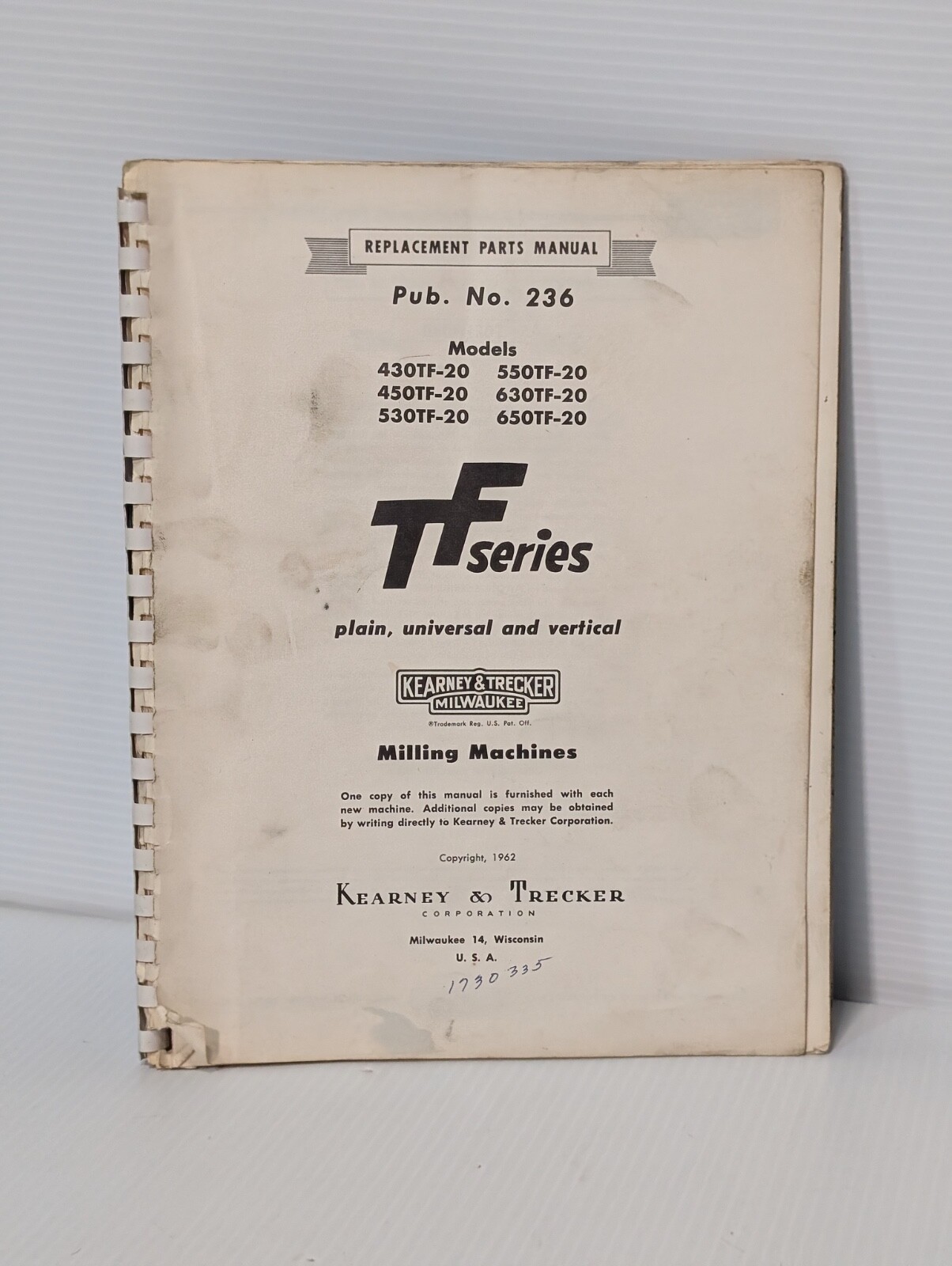 Keaney & Trecker Milwaukee 430TF-20 – 650TF-20 Milling Machines Parts Manual