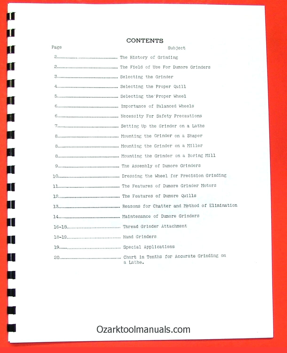 DUMORE Care and Operation of Portable Precision Lathe Grinders Manual 0286