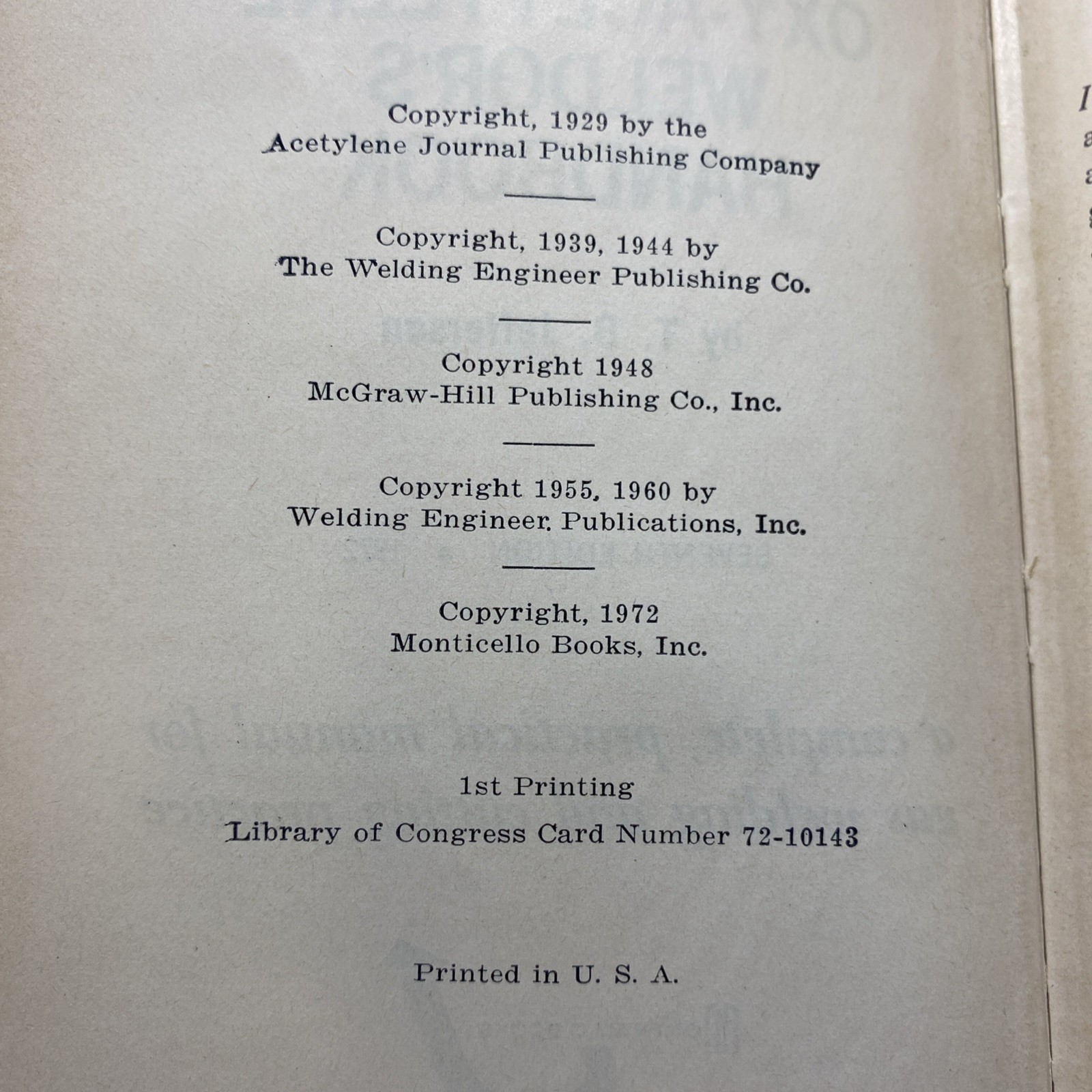 Craftsman Oxy-Acetylene Welders Handbook 1972 7th Edition