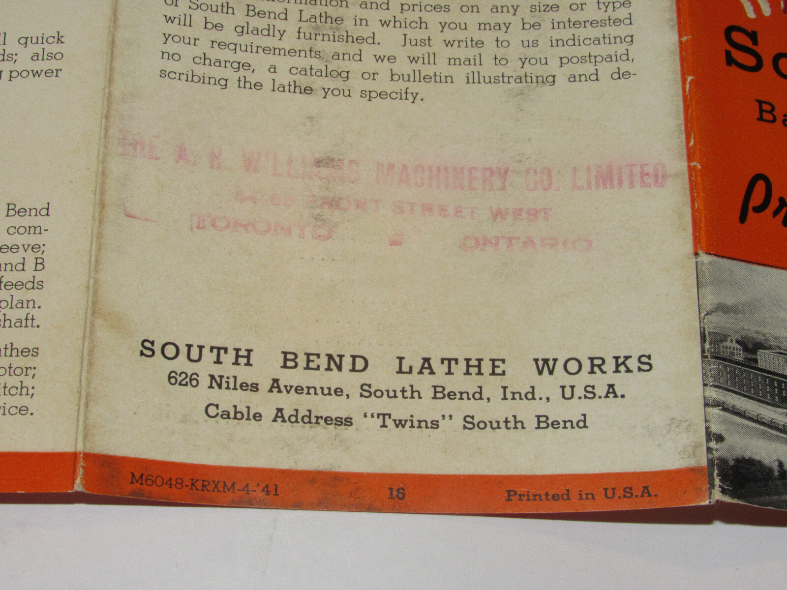 VTG 1941 SOUTH BEND LATHE ADVERTISING FOLDOUT BROCHURE! B&W PICS! MODELS A,B,C,S