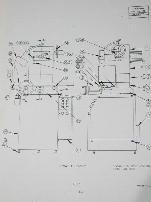 Doall VS-612 VS-618 Surface Grinder Parts Manual 47 Pages