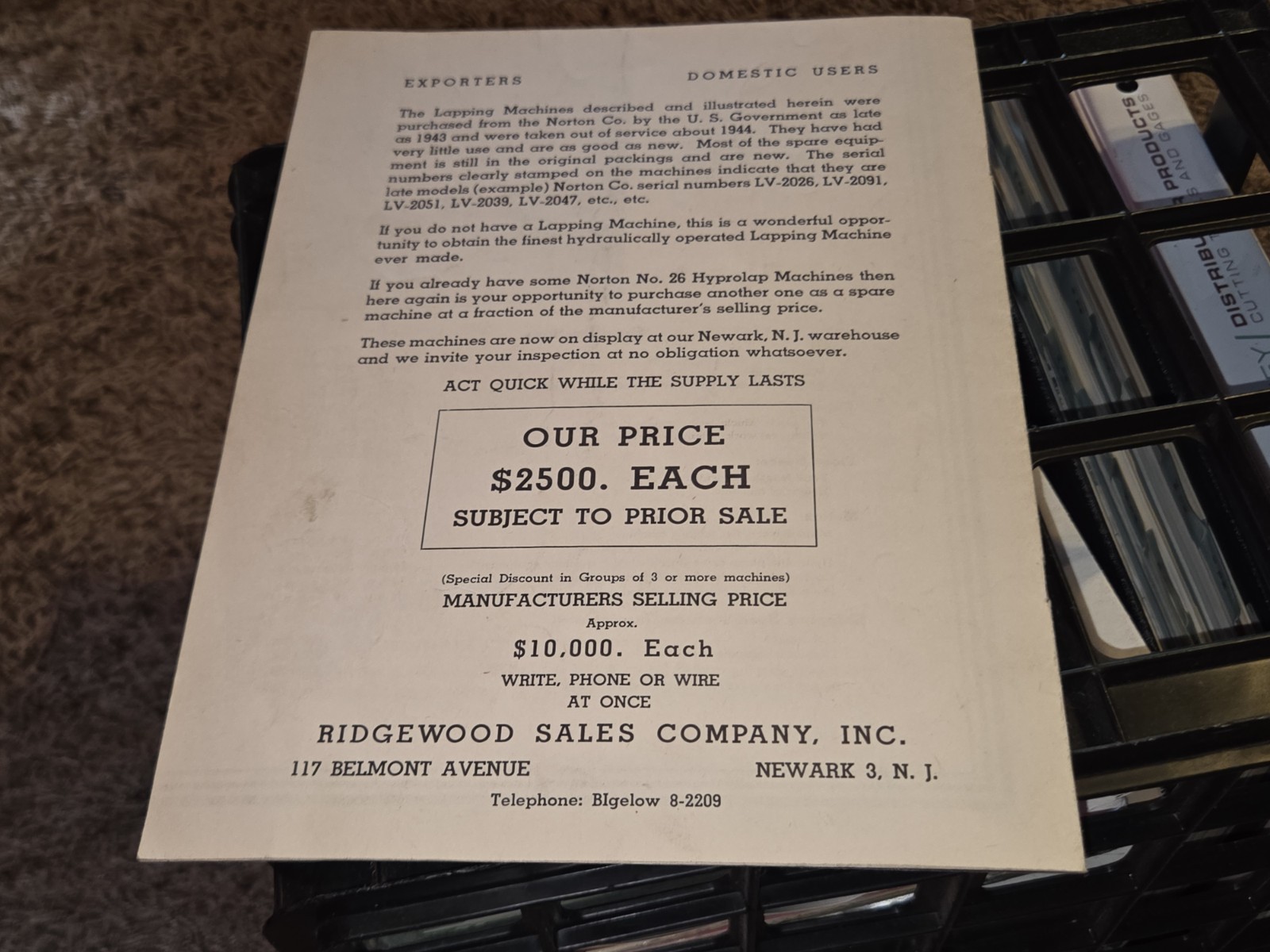 Norton Grinding/ Lapping Machine Sales Catalog Booklet Bulletin No. 26 Hyprolap