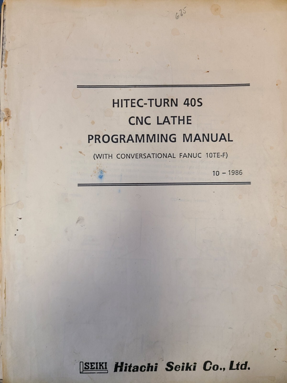 Hitachi Seiki HT40S Programming Manual FANUC 10TE-F Series ORIGINAL HiTech-Turn