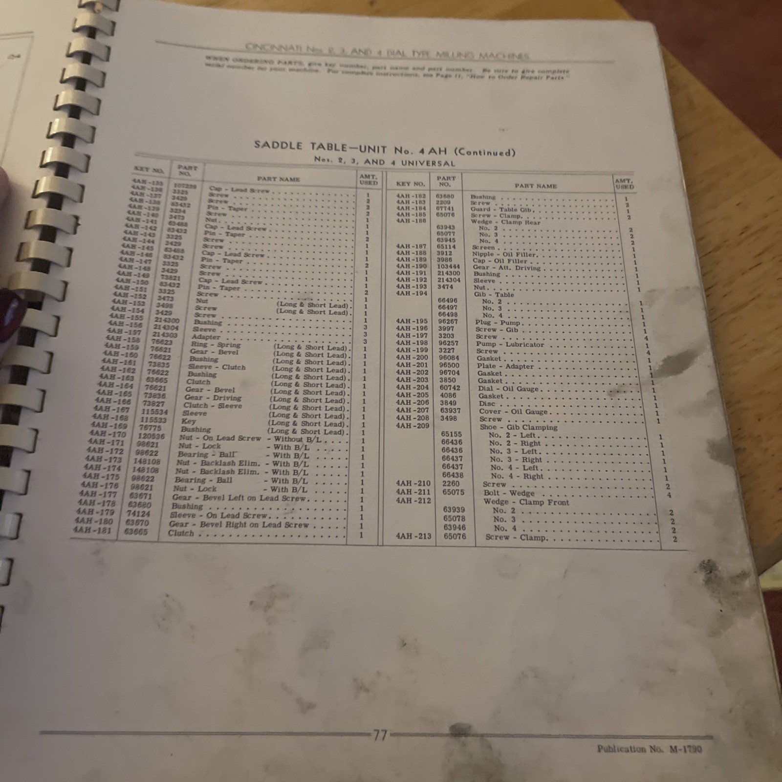 Cincinnati 2 3 4 Dial Type Milling Machine Service Manual Repair Parts Catalog