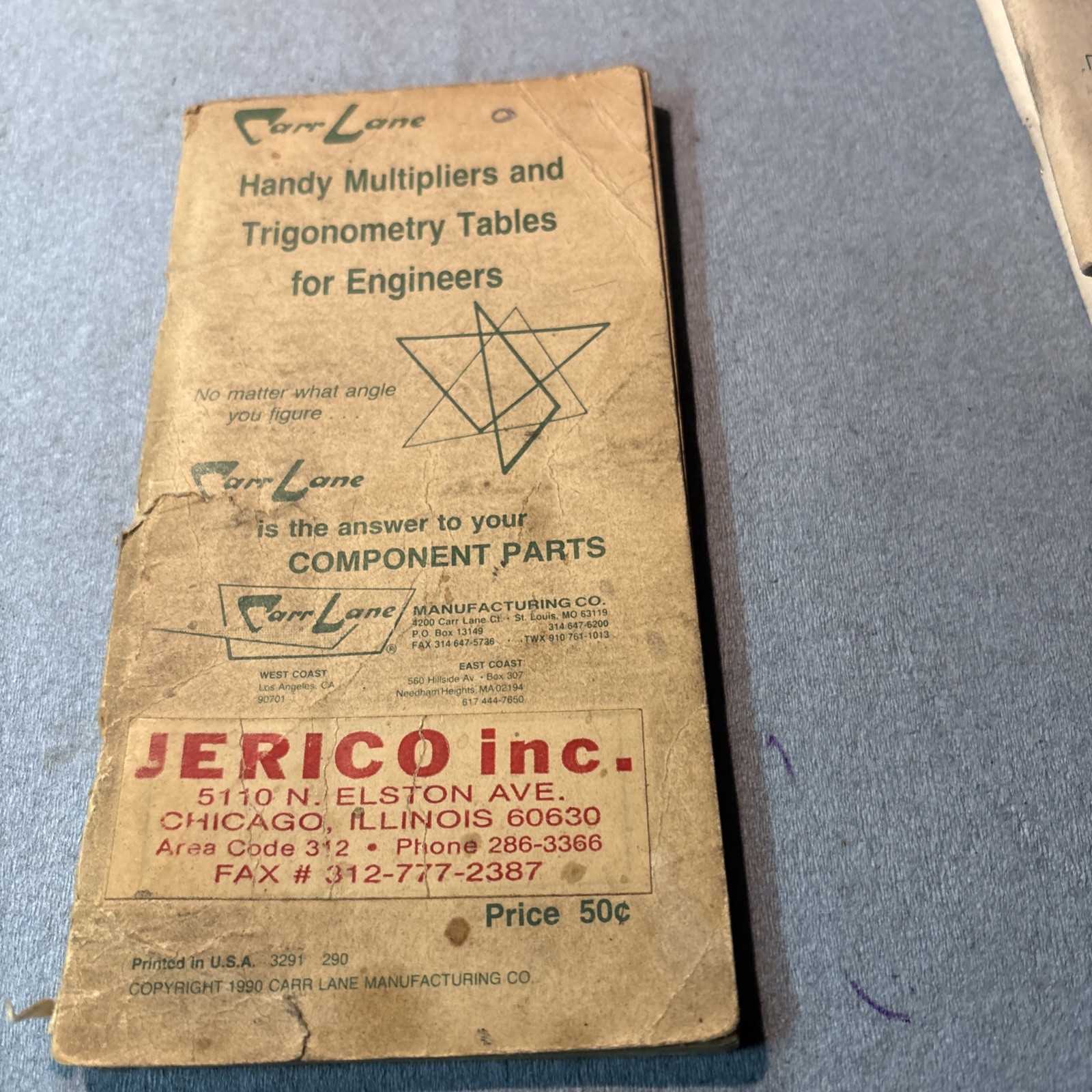 Vintage Carr Lane Handy Multipliers And Trigonometry Tables For Engineers