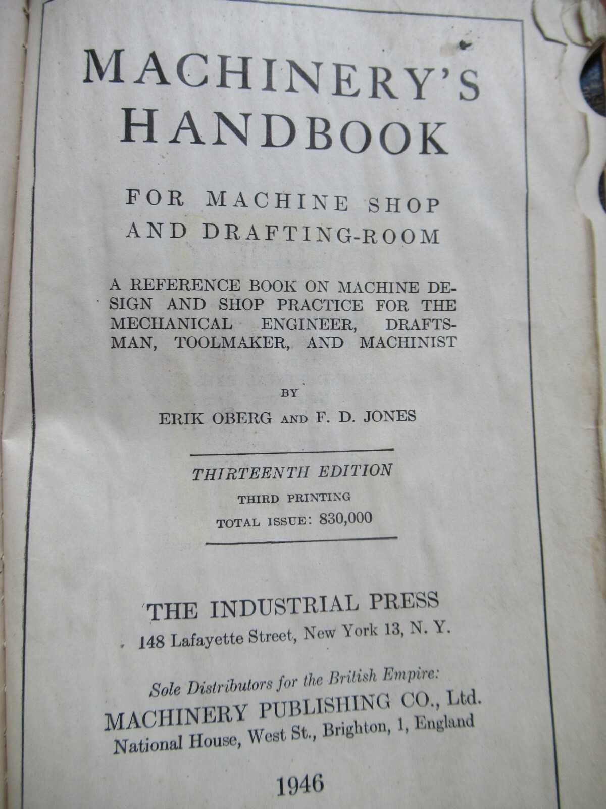 Machinery’s Handbook 13th Edition Vintage Machine Shop Reference Book – 1946