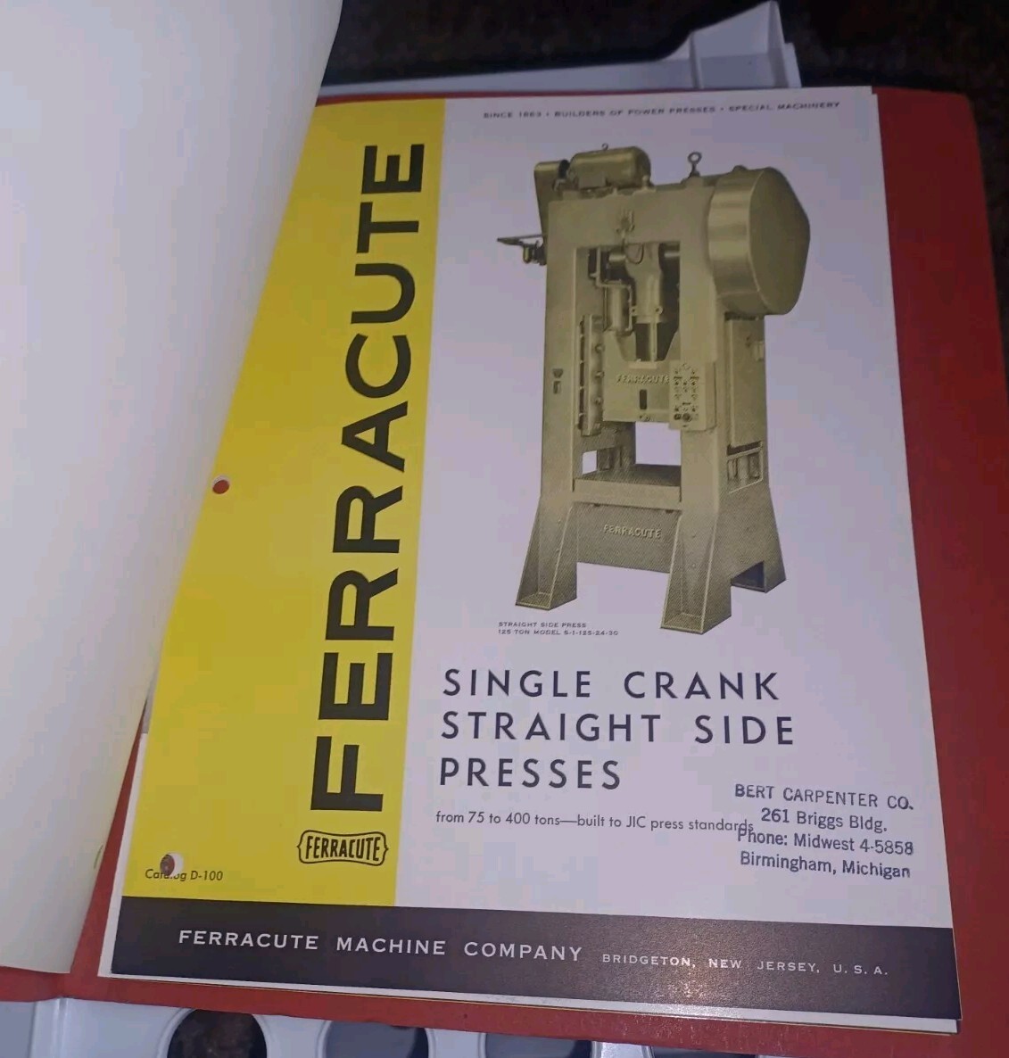 Vtg Ferracute Machine Tool Catalog Lot Stamping Presses Brakes 1940’s PROPOSAL