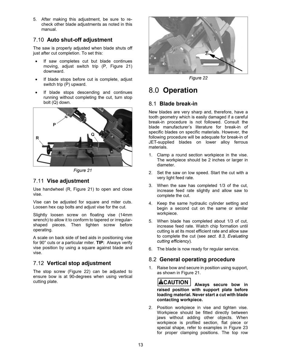 JET HVBS-56M 5×6 Horizontal Metal Band Saw Operator Instruction Part Manual 1627