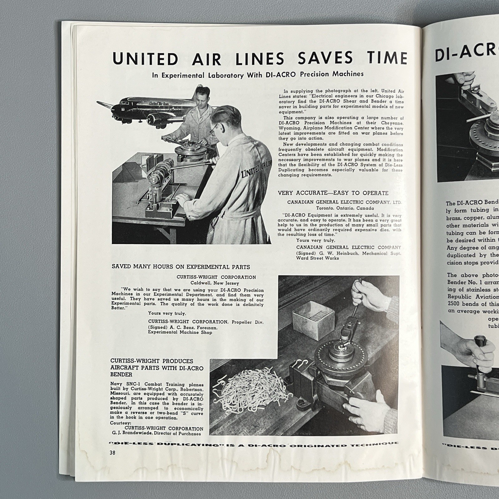 Vtg 1949 Di-Acro Catalog Die-Less Duplicating Coin-Op Aviation Machinist Medical