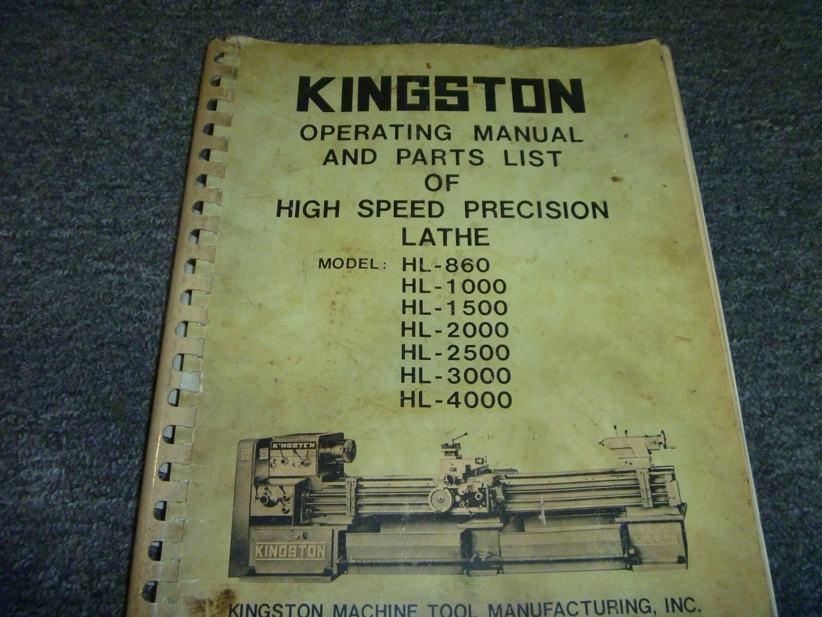 Kingston HL-860 High-Speed Precision Lathe Parts Catalog Owner Operator Manual