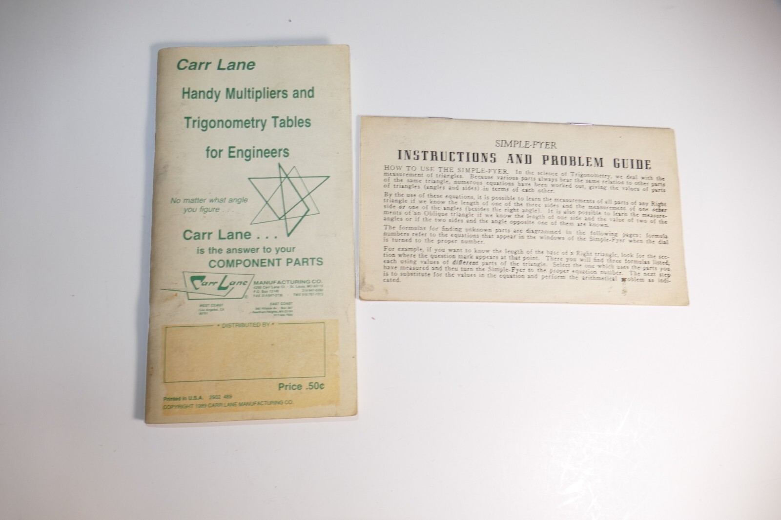 Carr Lane Handy Multipliers & Trigonometry Tables For Engineers 1989 + Bonus
