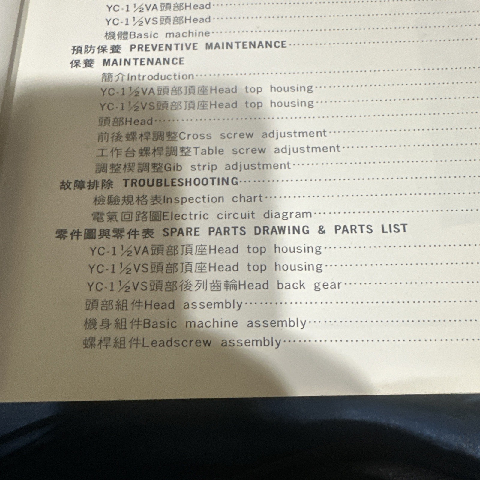 Yeong Chin Turret Type Milling Machine Manual Book