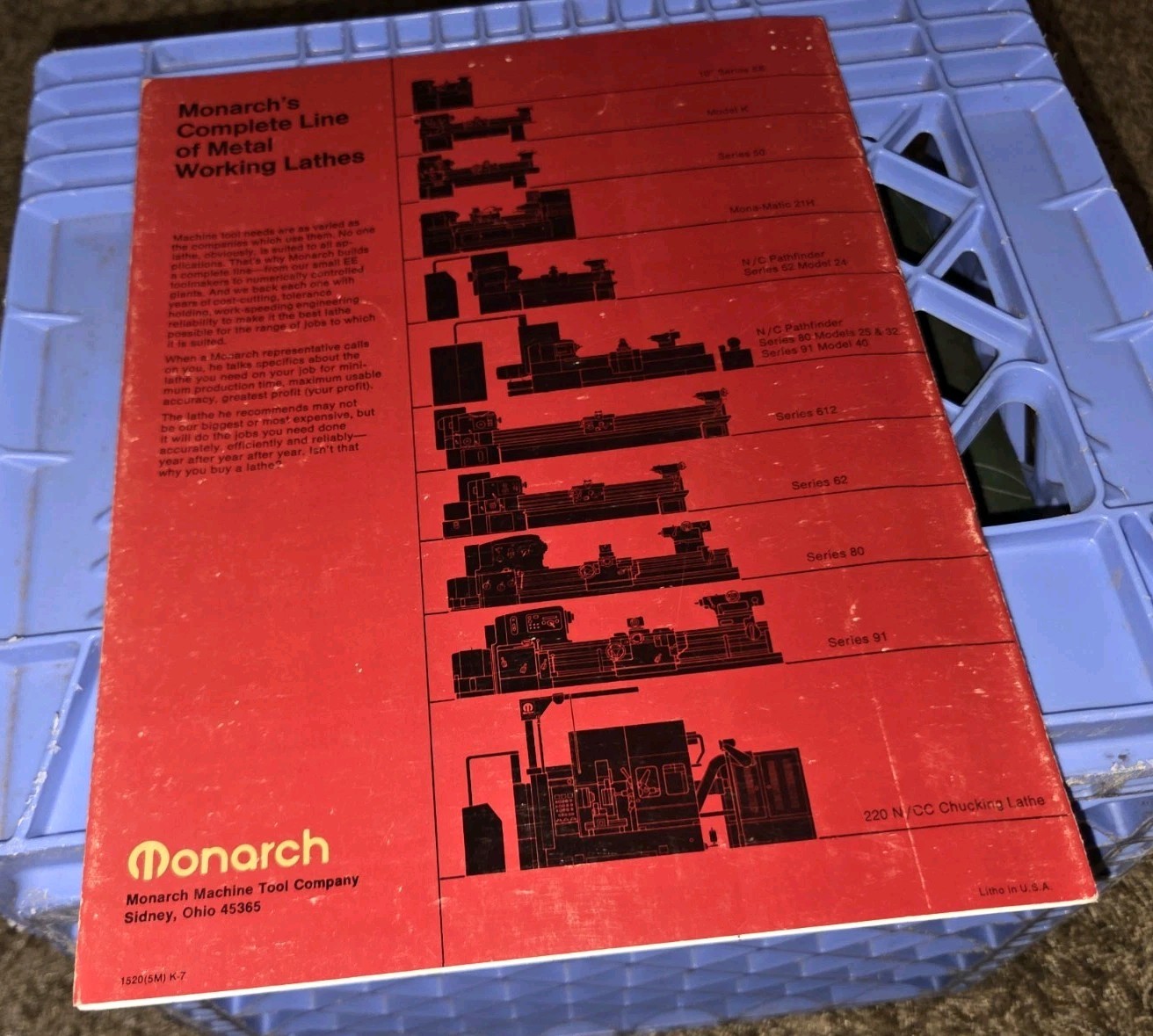 MONARCH MACHINE TOOL MACHINIST COMPLETE LINE METAL WORKING LATHES Catalog BOOK