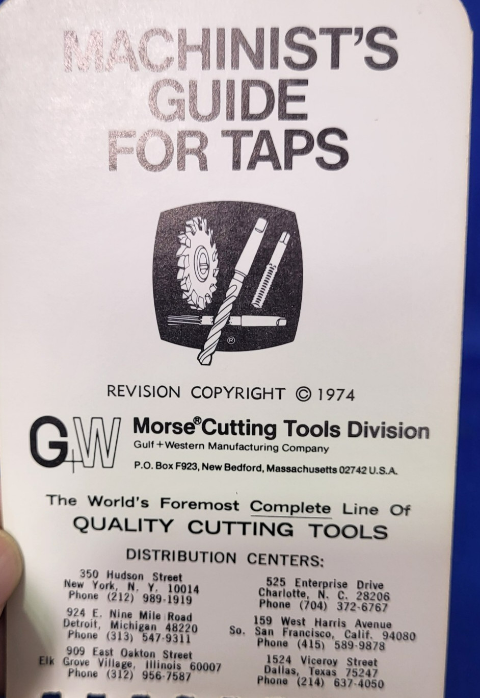 Morse Machinist’s Guide for Taps, Reference Spiral Pocket Notepad Vintage 1970s