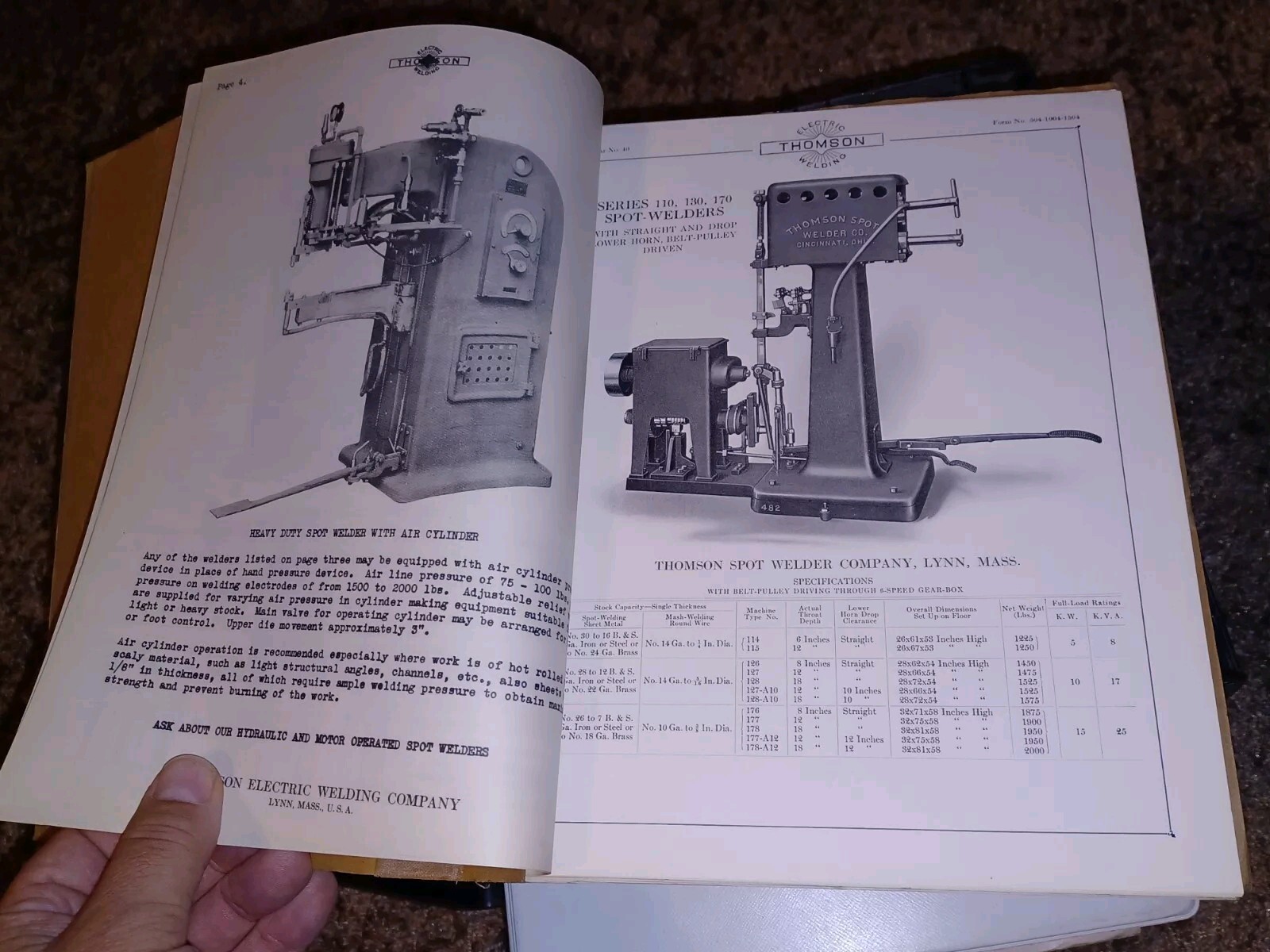 THOMSON PROCESS ELECTRIC WELDING COMPANY early 1900s Sales Catalog Book MACHINES