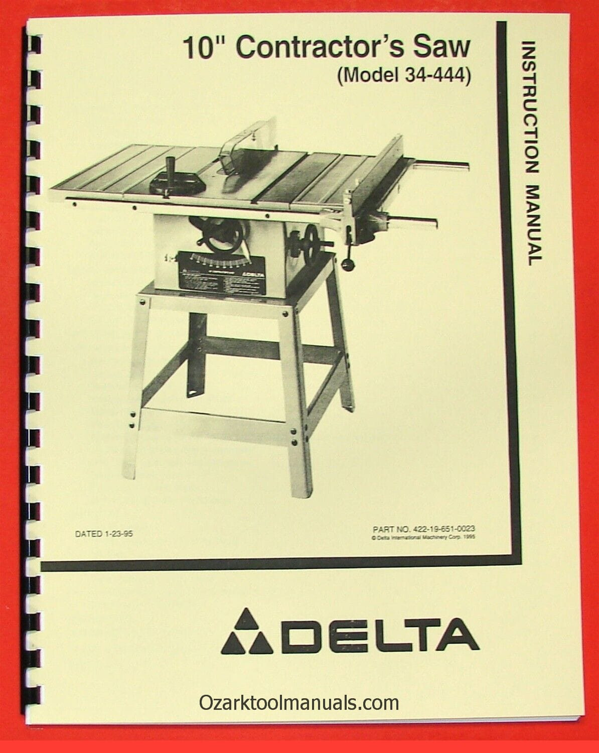 DELTA 10″ Contractor’s Table Saw 34-444 Owner Instructions & Parts Manual 0829