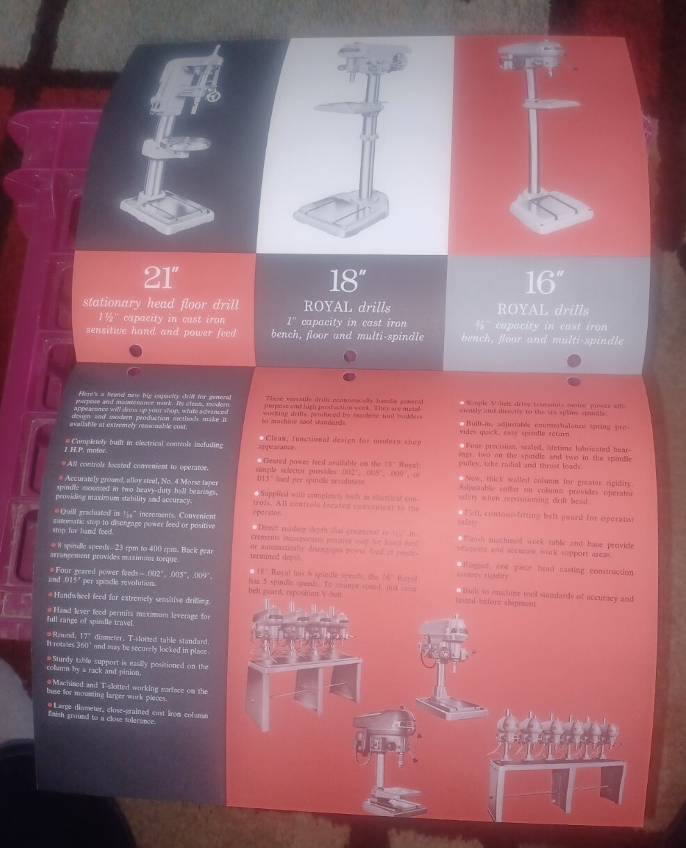 CINCINNATI LATHE TOOL COMPANY 21/18/16″ ROYAL DRILLS sales Catalog Booklet 1957