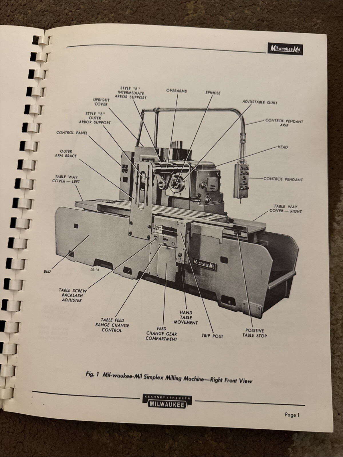 KEARNEY TRECKER Milwaukee Simplex Duplex Milling Machine Maintenance Manual 372