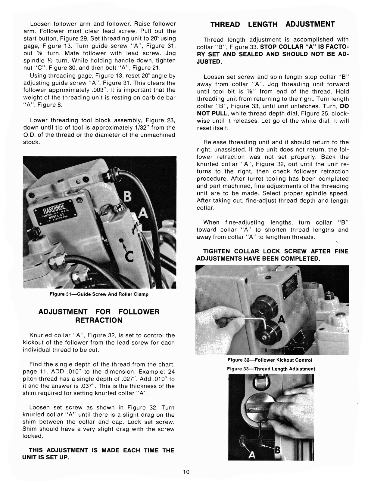 Hardinge Auto Thread Unit on HC Super Precision Chucker Operator Manual #1446