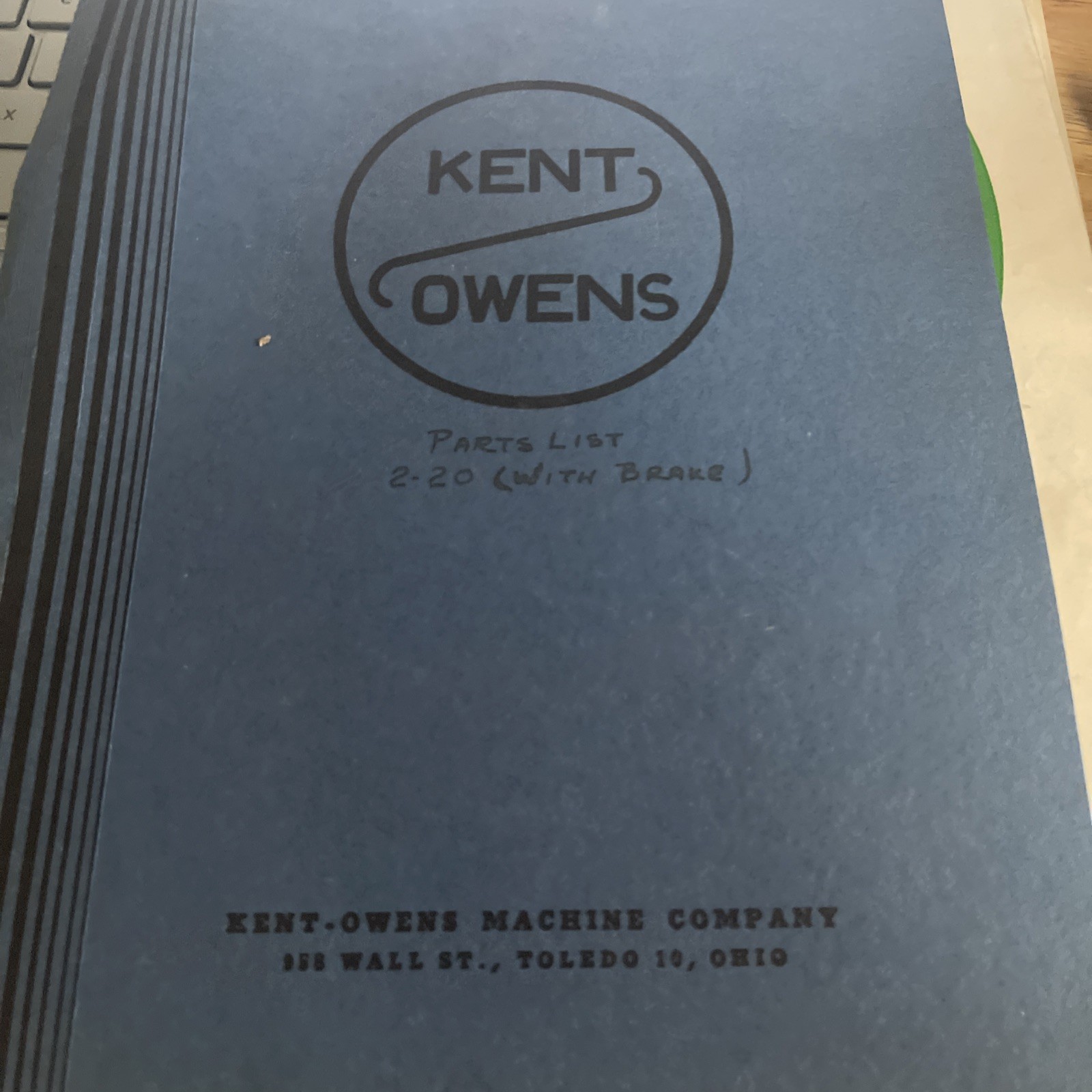 Kent Owens No. 2-20 Hydraulic Milling Machine Sales Brochure/Parts List