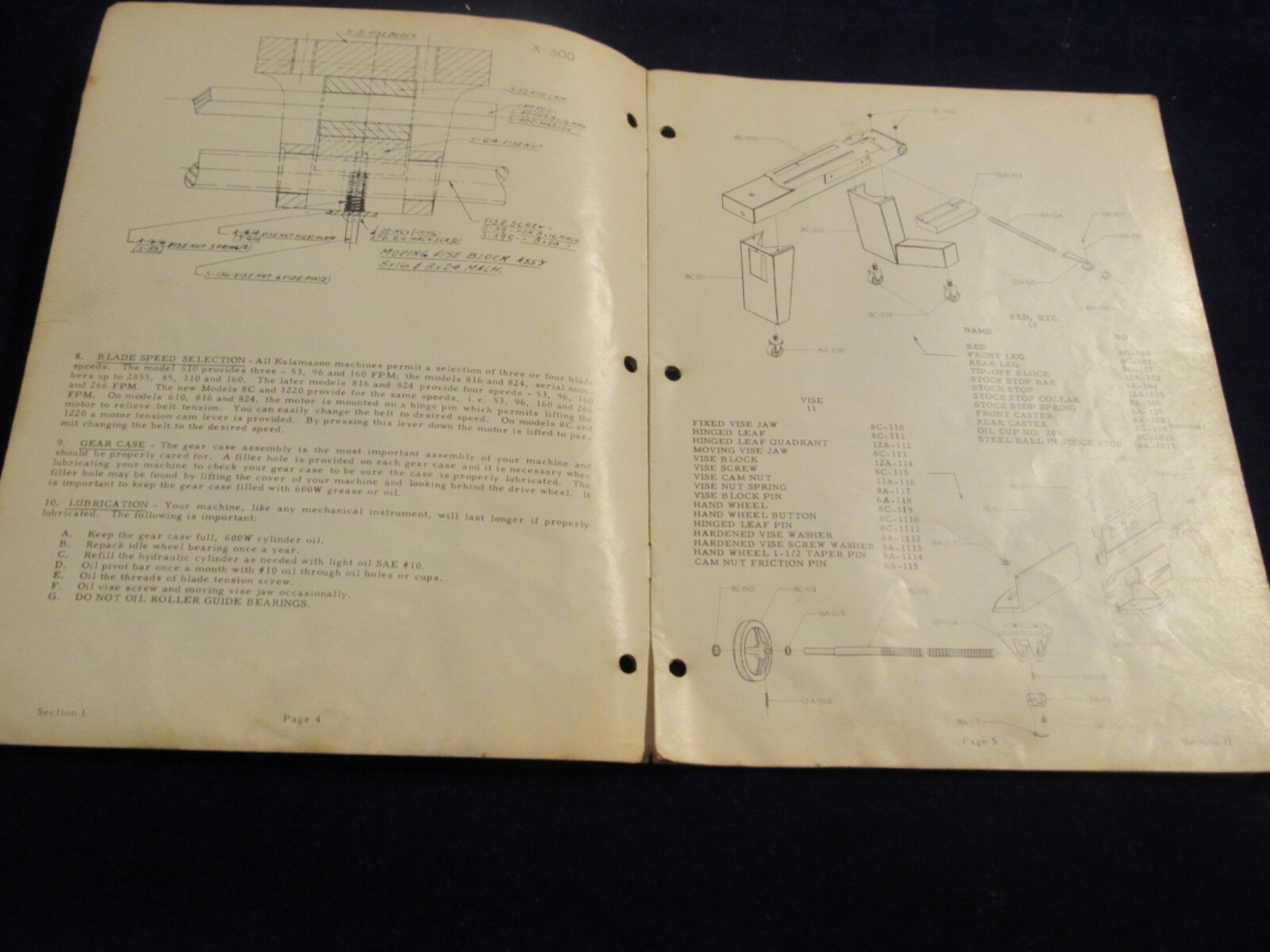 Kalamazoo Service & Parts Model 8C Metal Cutting Bandsaw Manual Q626