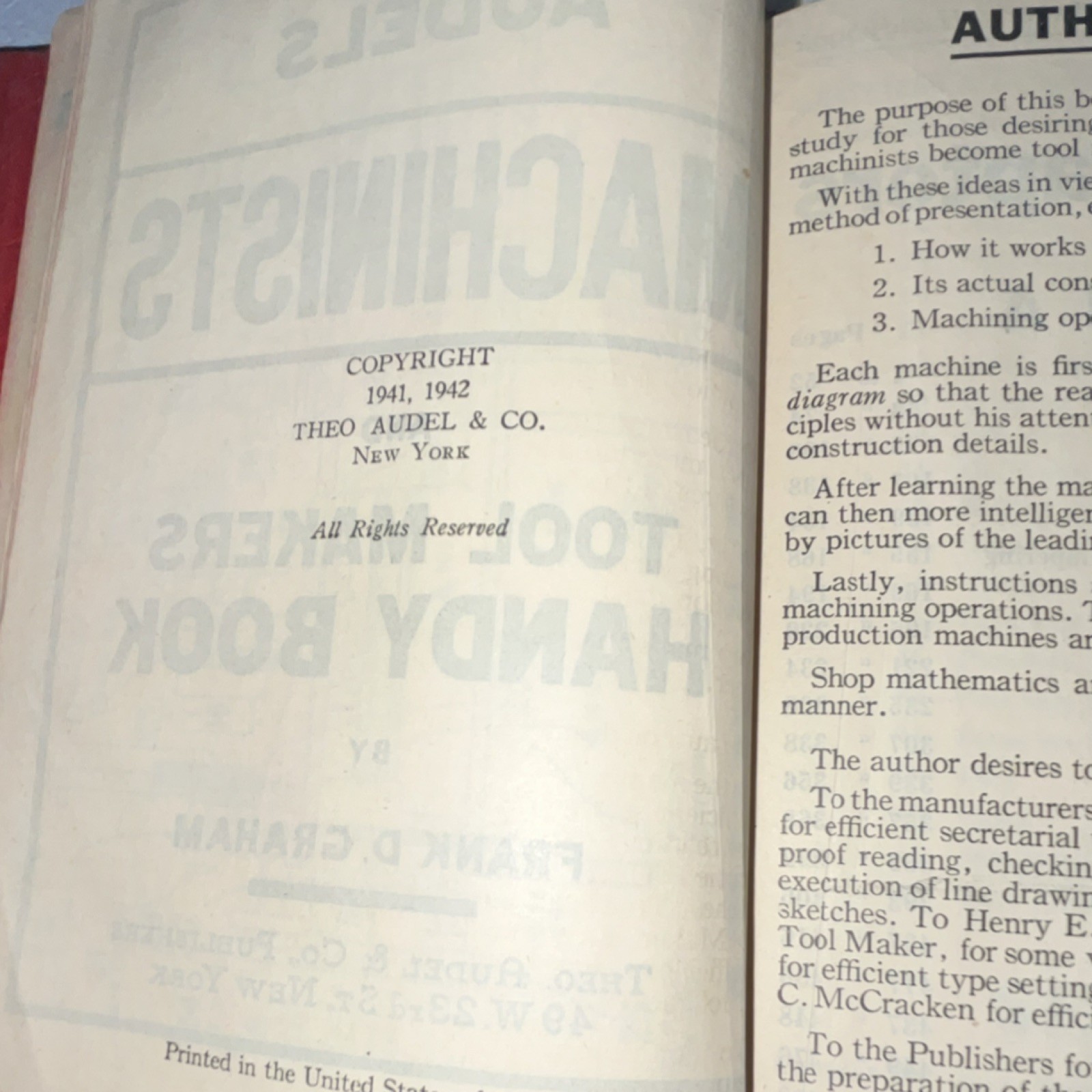 Audels Machinists Tool Makers Metalworking Book by Frank D. Graham Hardcover