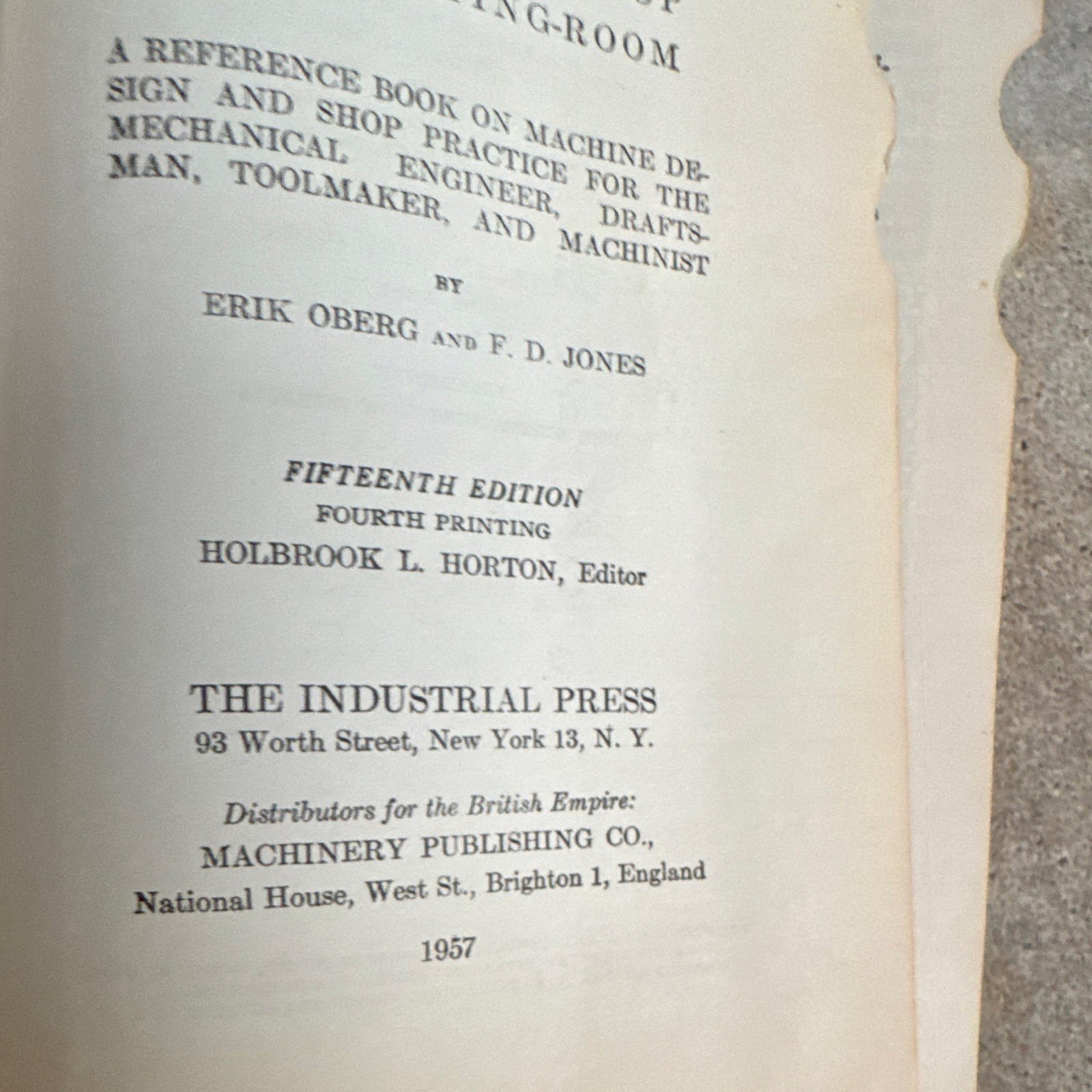 The Industrial Press Machinery’s Handbook 15th Edition 1957 Hardcover Machining