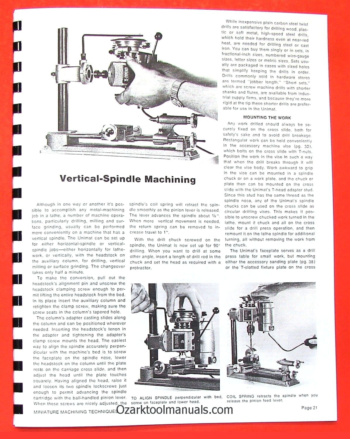 UNIMAT-SL Miniature Machine Lathe Handbook & Techniques Operator’s Manual 0729