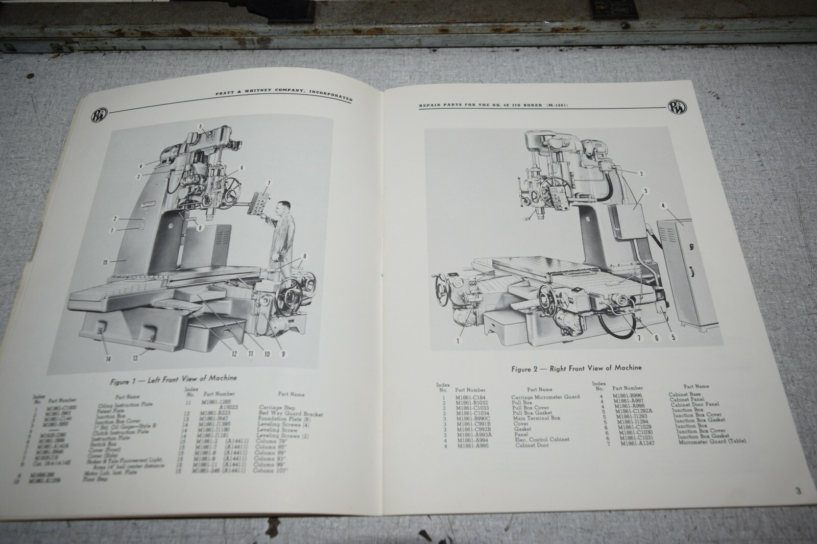 Pratt & Whitney No.4E Jig Borer M1861 Repair Parts Catalog Manual