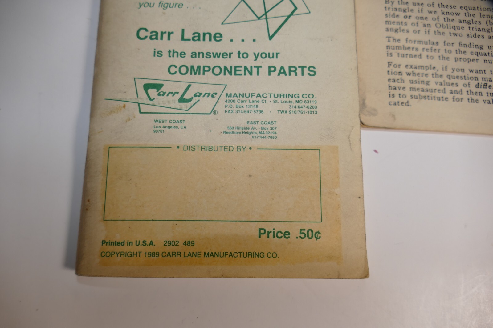 Carr Lane Handy Multipliers & Trigonometry Tables For Engineers 1989 + Bonus