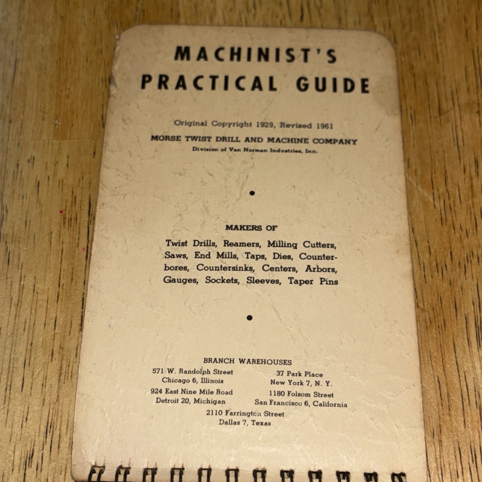 Vintage Morse Machinist’s Practical Guide Twist Drill & Machine Co 1961 Booklet