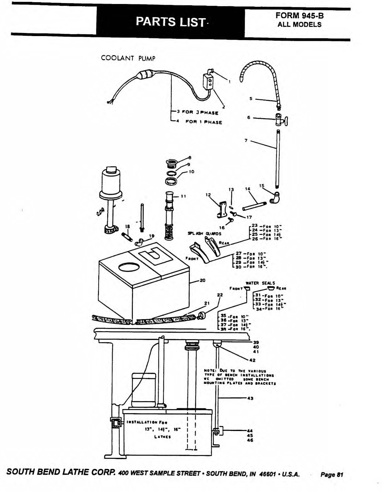 Lathe Maintenance Parts Manual South bend 10, 13, 14 1-2, 16, 16-24 inch CE3458