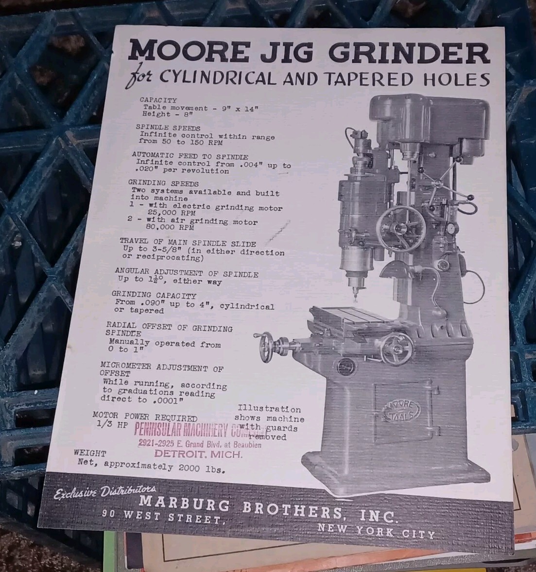 MOORE JIG GRINDER catalog Special Tool Company Flyer MACHINIST Marburg Brothers