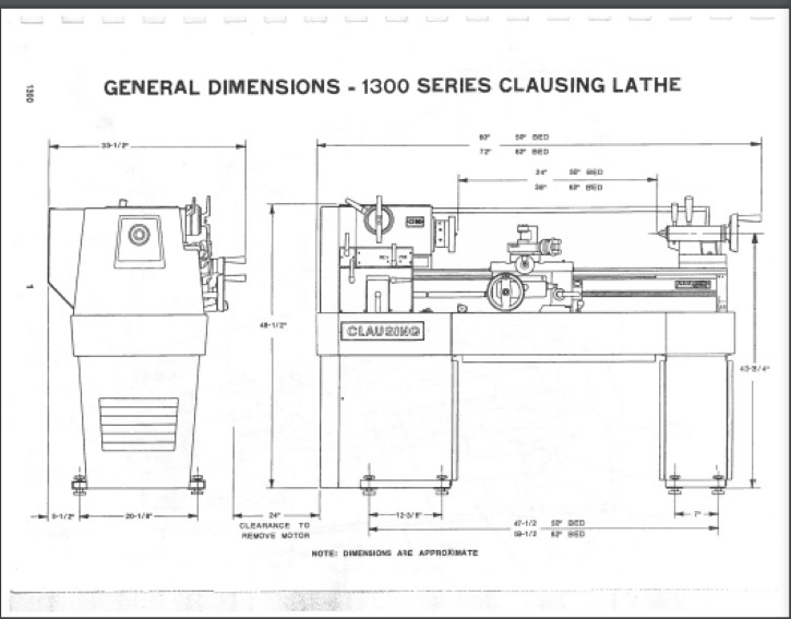CLAUSING 1300 Metal Lathe Operator Parts Manual Serial #’s 130200 – 130914 1975