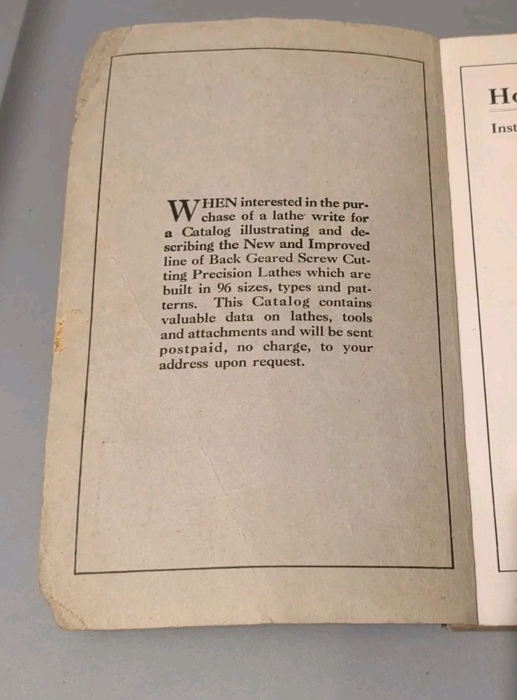 1932 How To Run a Lathe 30th Edition. Printed In USA. South Bend, IN.