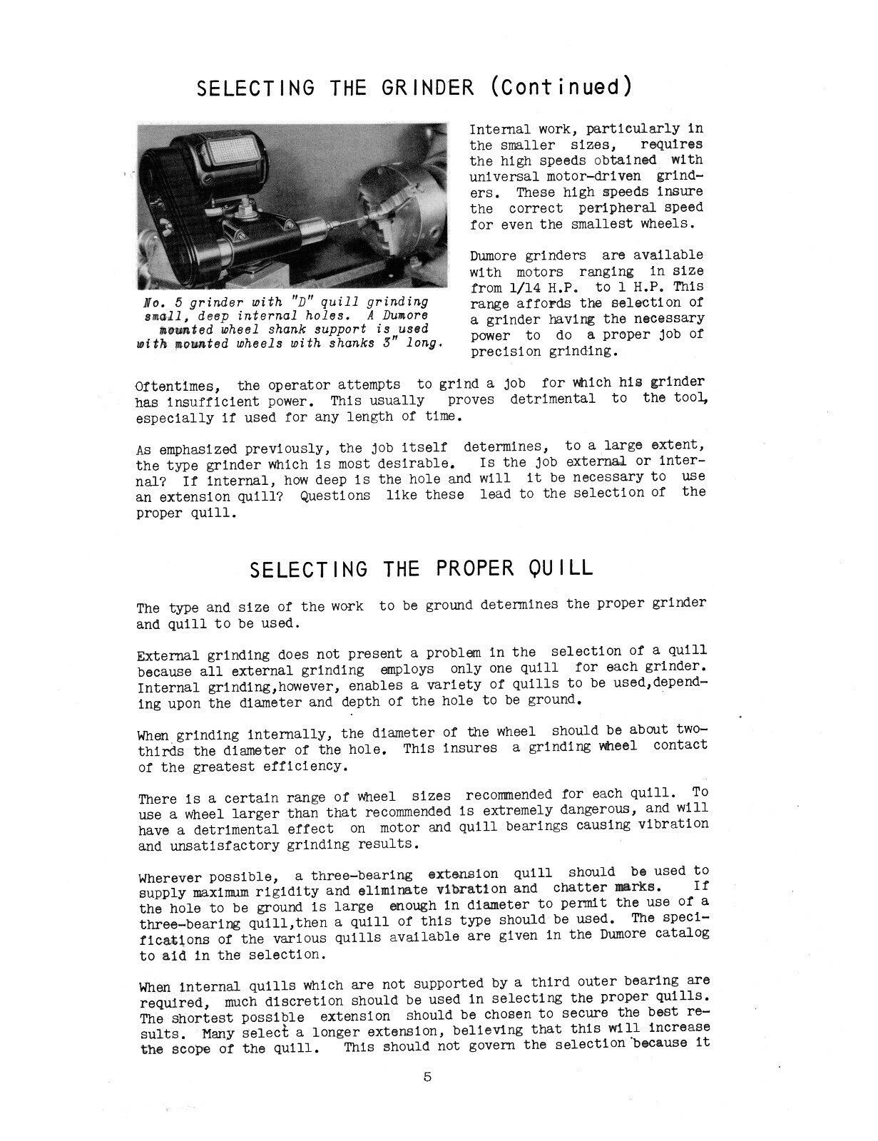 Dumore Portable Precision Lathe Grinders Care & Operation Manual #1530