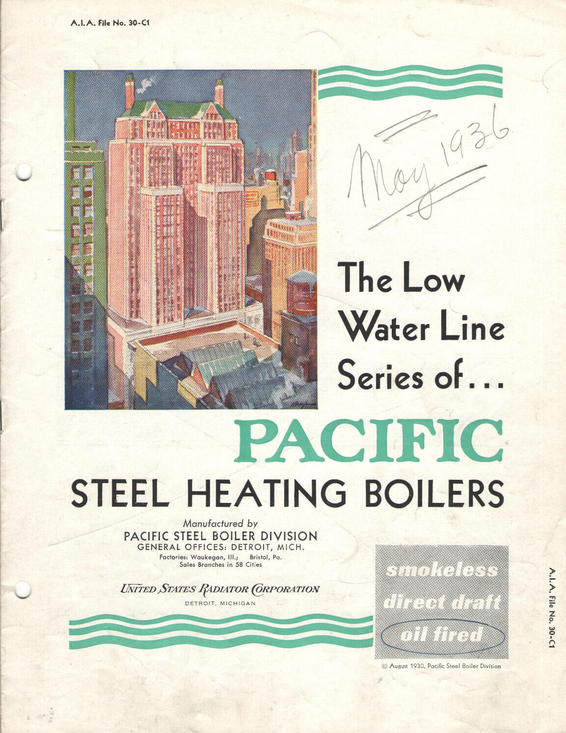VINTAGE 1930 PACIFIC STEEL BOILER BROCHURE! THE LOW WATER LINE SERIES/PICS/SPECS