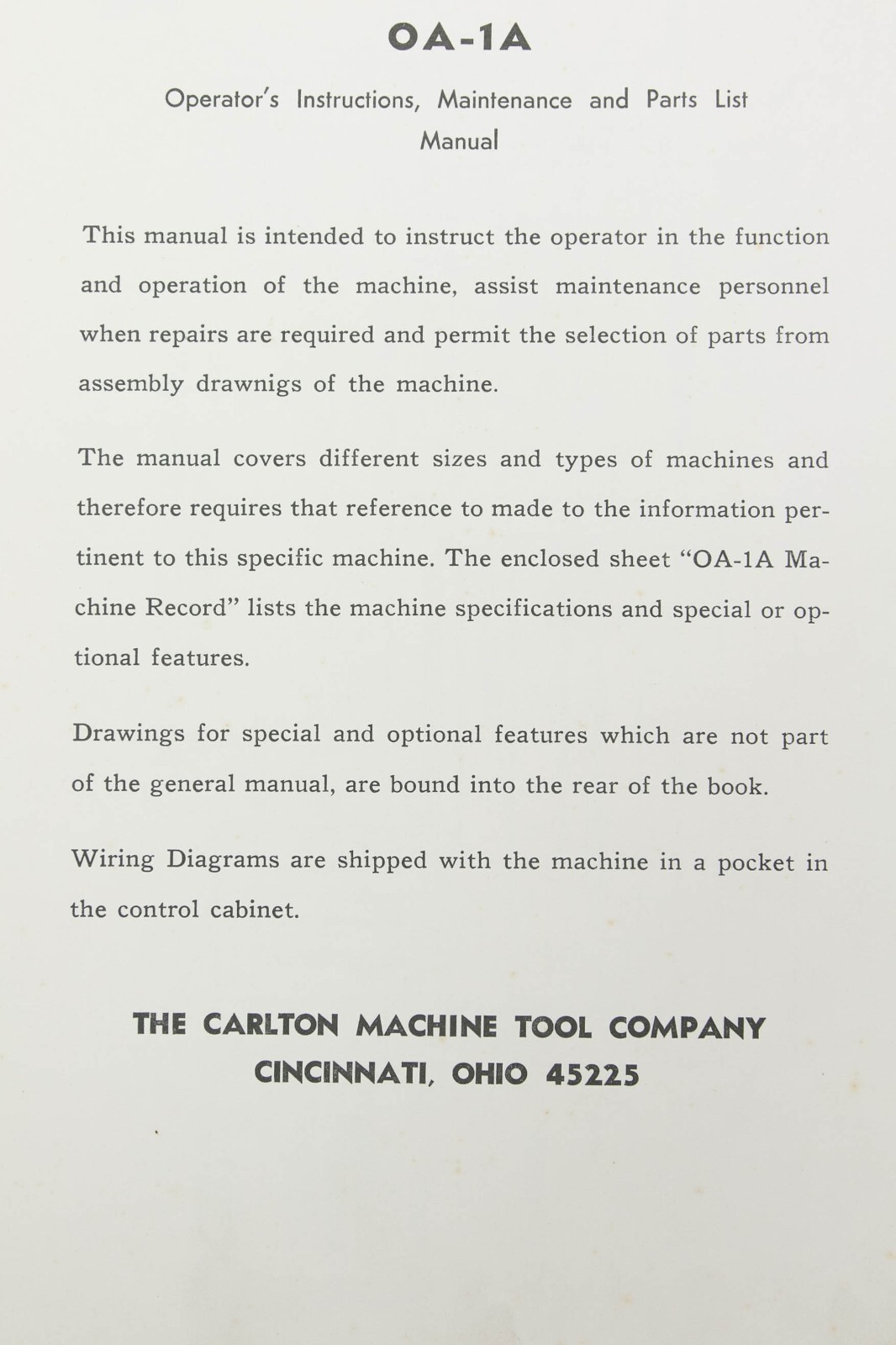 Carlton OA & 1A Radial Drill Operation Maint. & Part Manual 1969 (page 143) 0A