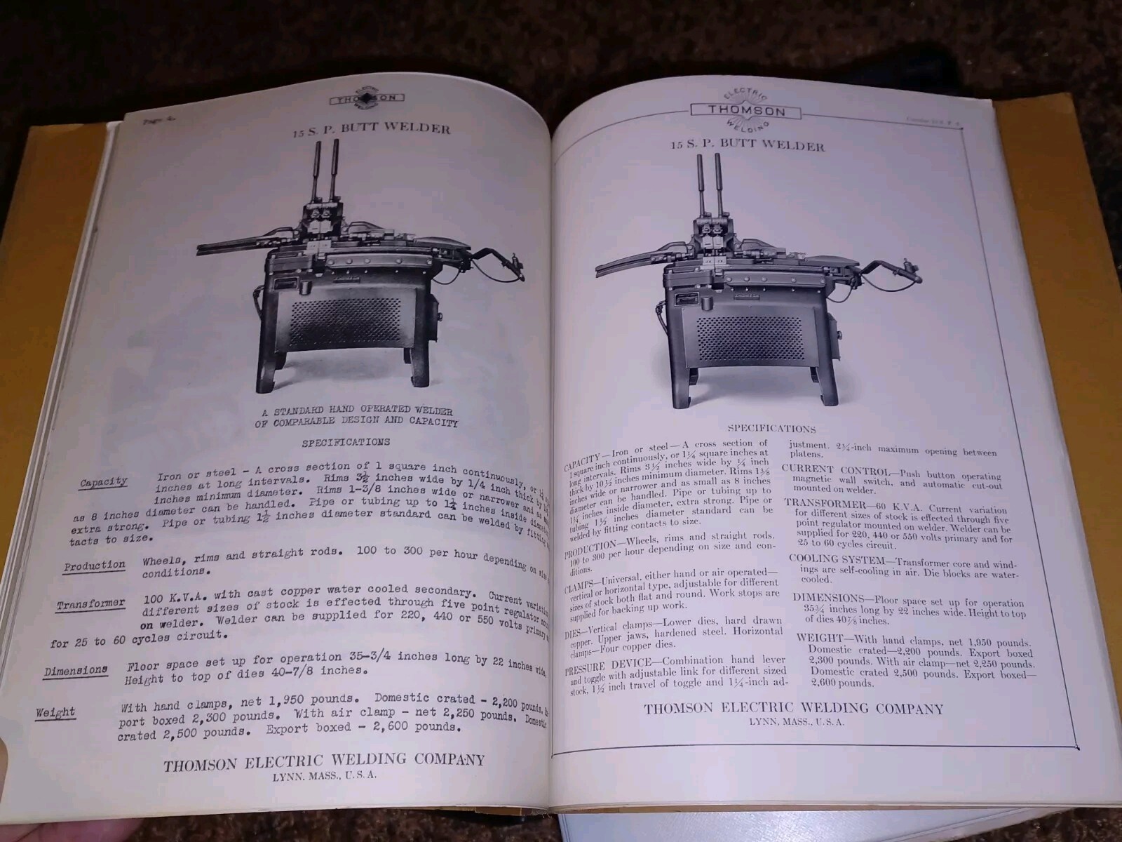 THOMSON PROCESS ELECTRIC WELDING COMPANY early 1900s Sales Catalog Book MACHINES