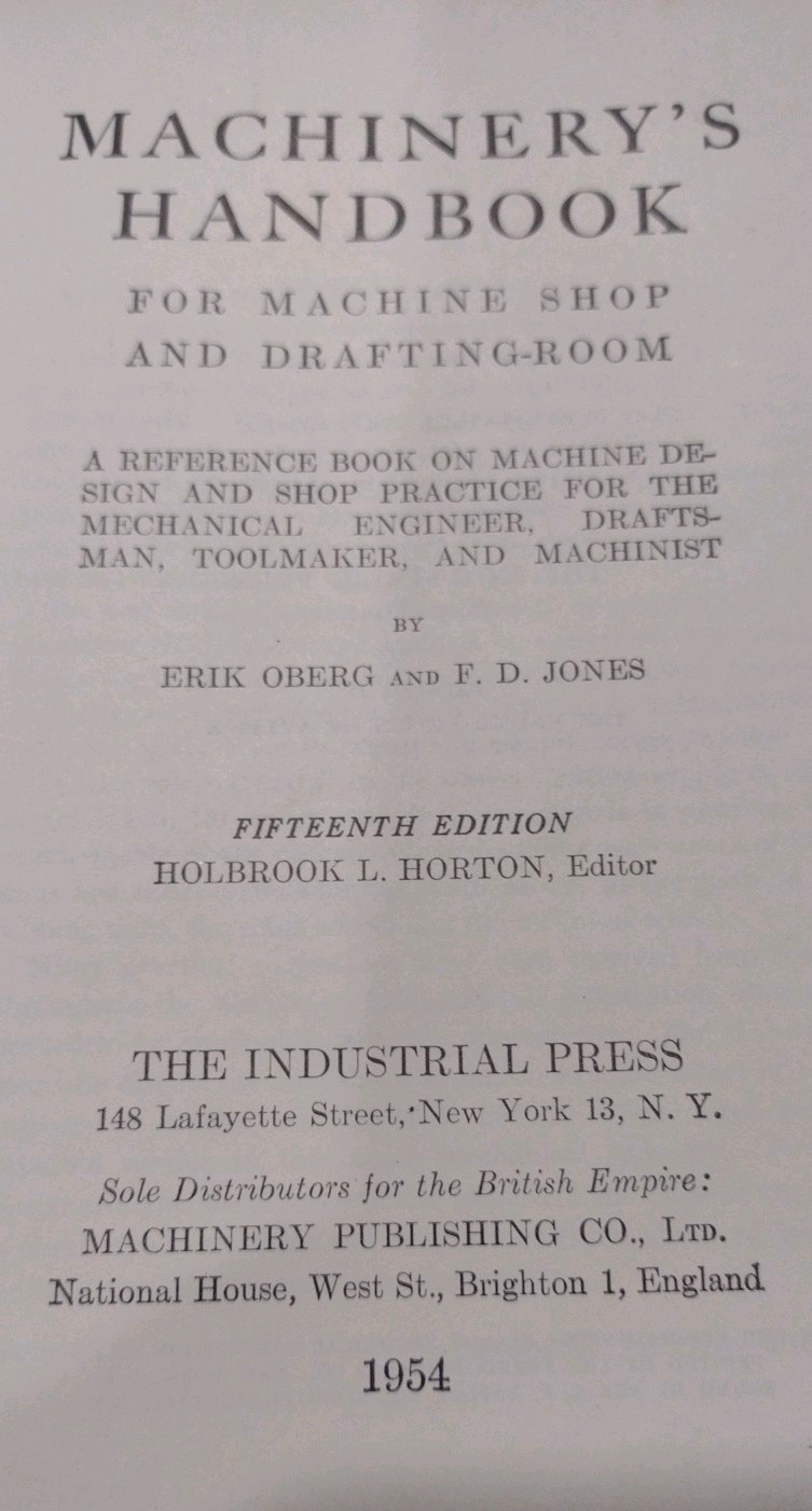Machinery’s Handbook 15th Edition Soft Cover 1954
