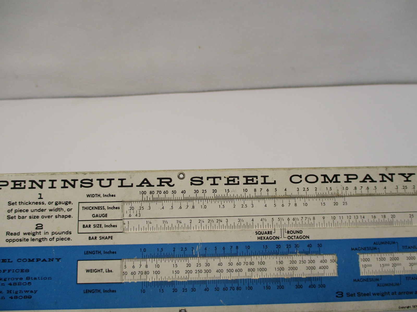 PENINSULAR STEEL Slide Calculator For Steel Weights By Shape & Type 1970 in EC