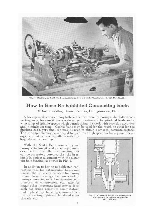 1936 SOUTH BEND How to BORE REBABBITE Connecting Rods Manual Fits Bulleting #6-C