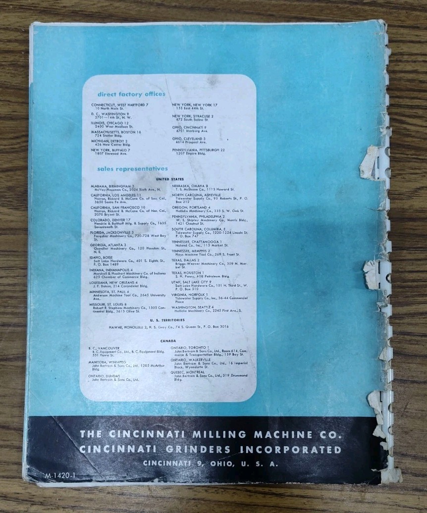 Cincinnati Milling Grinders Inc Co Ohio Grinding Machines Sales Brochure Catalog